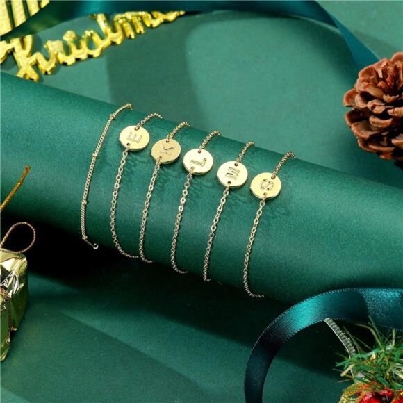 Gold Initial Bracelet for Women Layered Beaded Monogram Charm Jewelry Gift - Picture 6 of 7